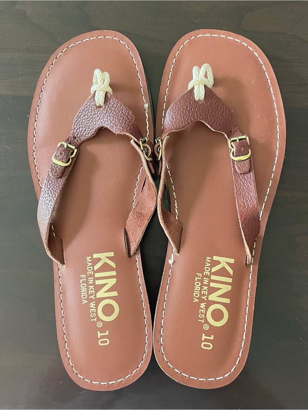 Kino Key West Women Leather Flip Flops Brown Slide Sandals Size 10 Handmade Boho - Picture 8 of 8